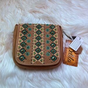 Montana West Delila Brown Leather Embroidery Rhinestone Western Crossbody Purse